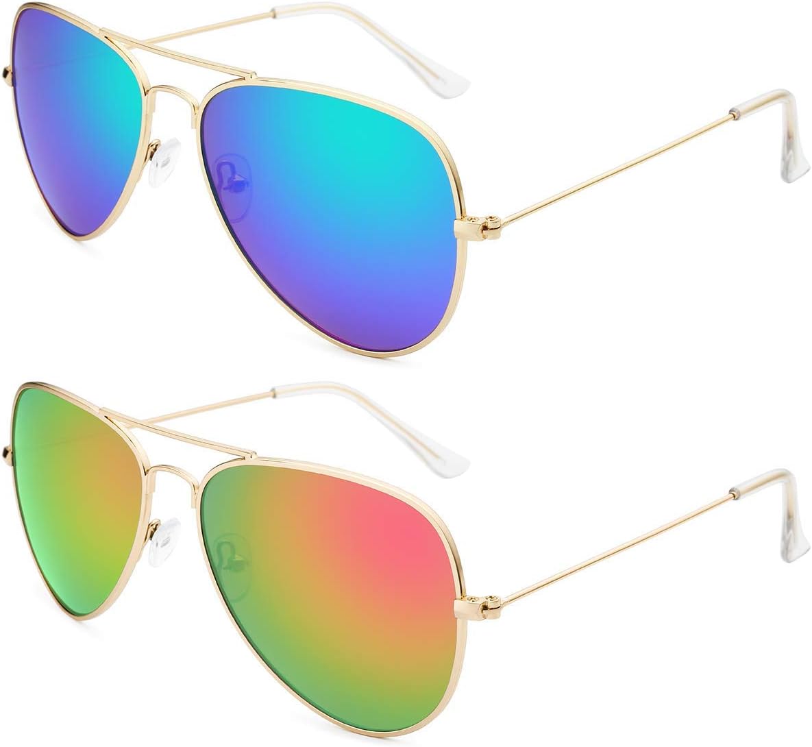 

Солнцезащитные очки Livho для мужчин и женщин, авиаторские, поляризованные, с металлическими зеркальными линзами, защита от УФ-излучения UV 400, Blue Green+bobble Pink