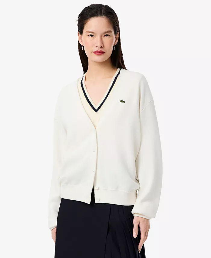 

Женский кардиган с V-образным вырезом Lacoste Usa, слоновая кость/кремовый