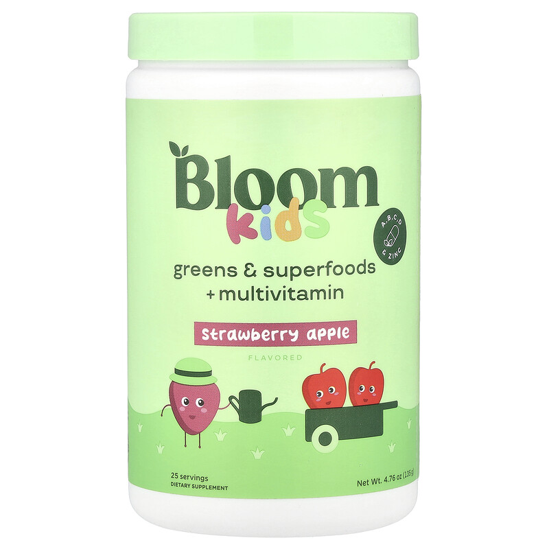 

Bloom, Для детей, зелень и суперфуды + мультивитамины, клубника и яблоко, 135 г (4,76 унции)