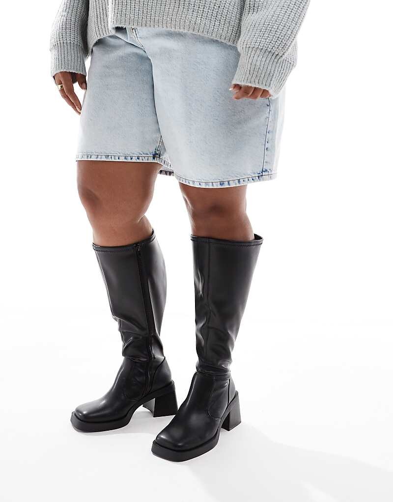 

ASOS DESIGN Curve – Charlotte – Черные ботинки на высоком каблуке до колена
