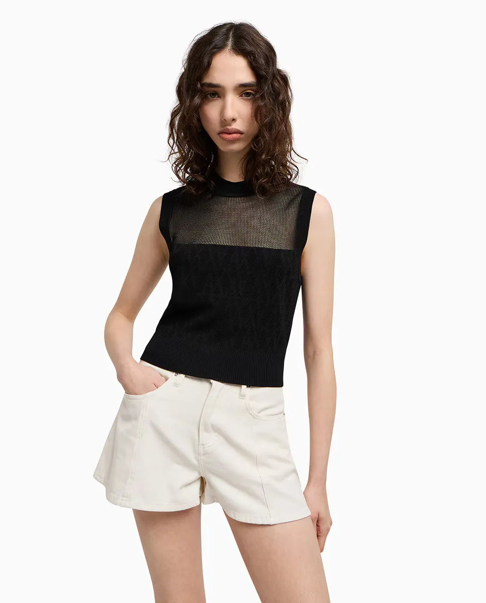 

Топ без рукавов с круглым вырезом и монограммой Armani Exchange, цвет Cuero