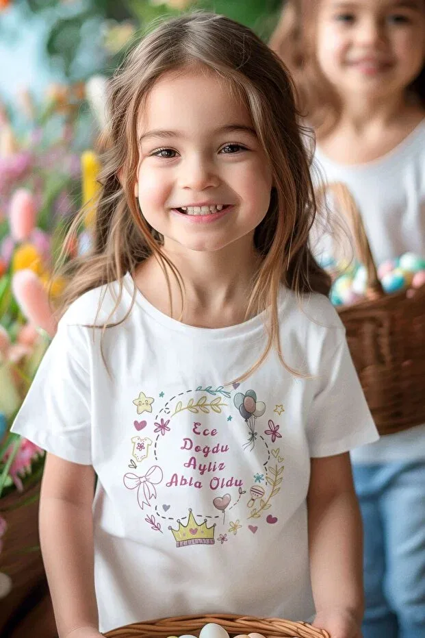 Детская футболка с принтом Customizable t-shirt with personalized name became a big sister Asilcomkids, White