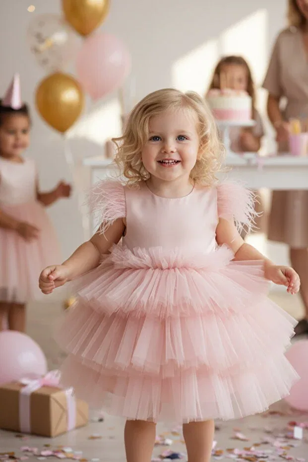 Детское платье для девочек из фатина с бантом Powder Tutu Dress Zühre Balaban, Powder Pink — фото 3