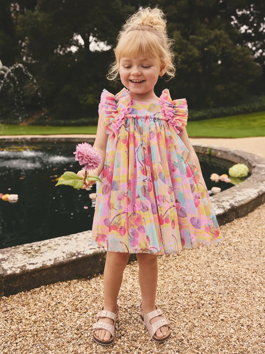 Платье с воланами из сетки, Pink Ruffle Shoulder Mesh Dress Next, розовый