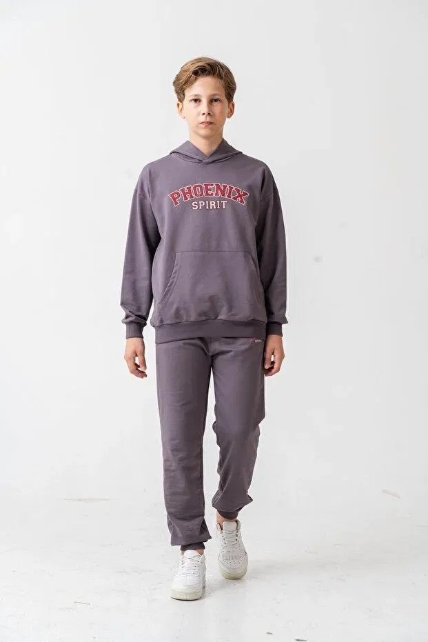 Детский спортивный костюм для мальчиков с принтом Phoenix Spirit Mışıl Kids, Gray