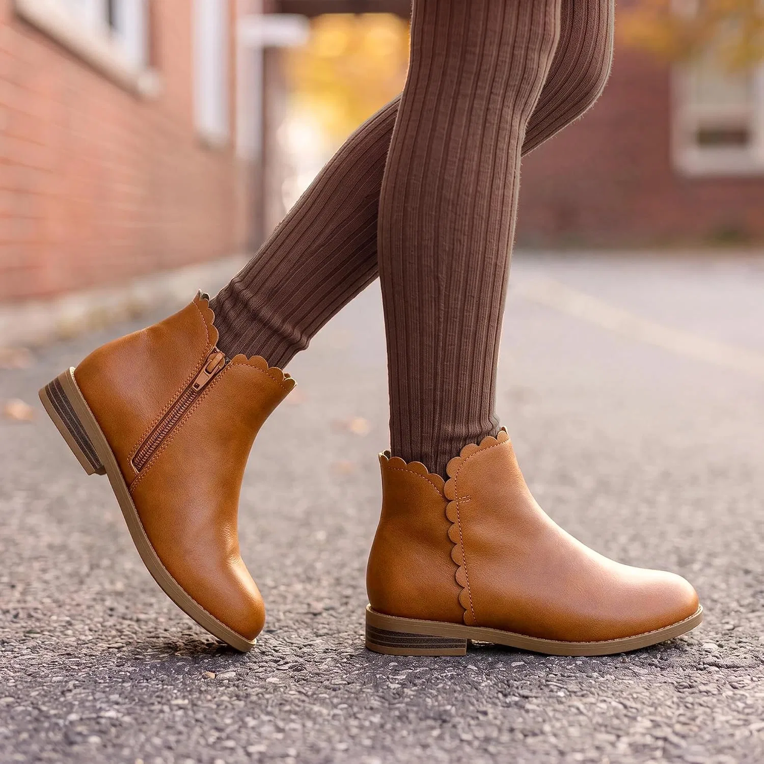 Детские ботинки для девочек с боковой молнией DREAM PAIRS, All Brown — фото 2