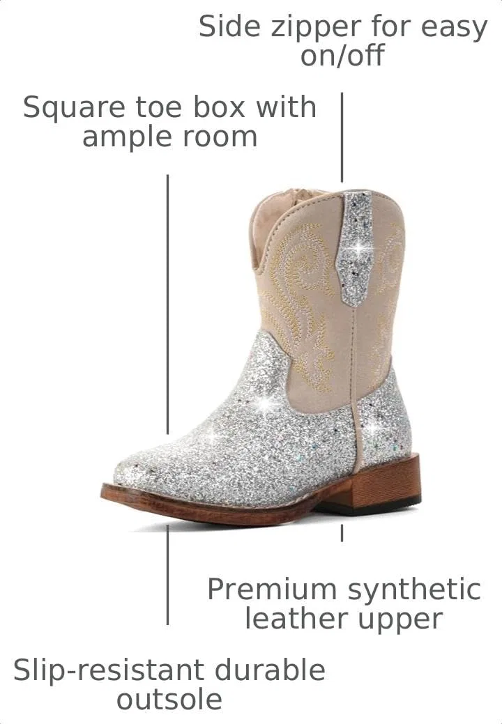Детские сапоги для девочек с блестками Cowgirl Boots IUV KIDS, Silver Glitter — фото 3