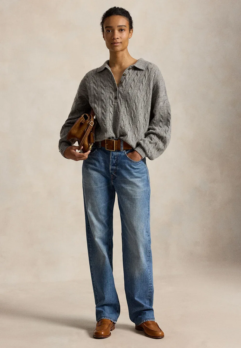 Свитер-Поло из шерсти и кашемира с косами Polo Ralph Lauren, Outpost Gray Heather — фото 2