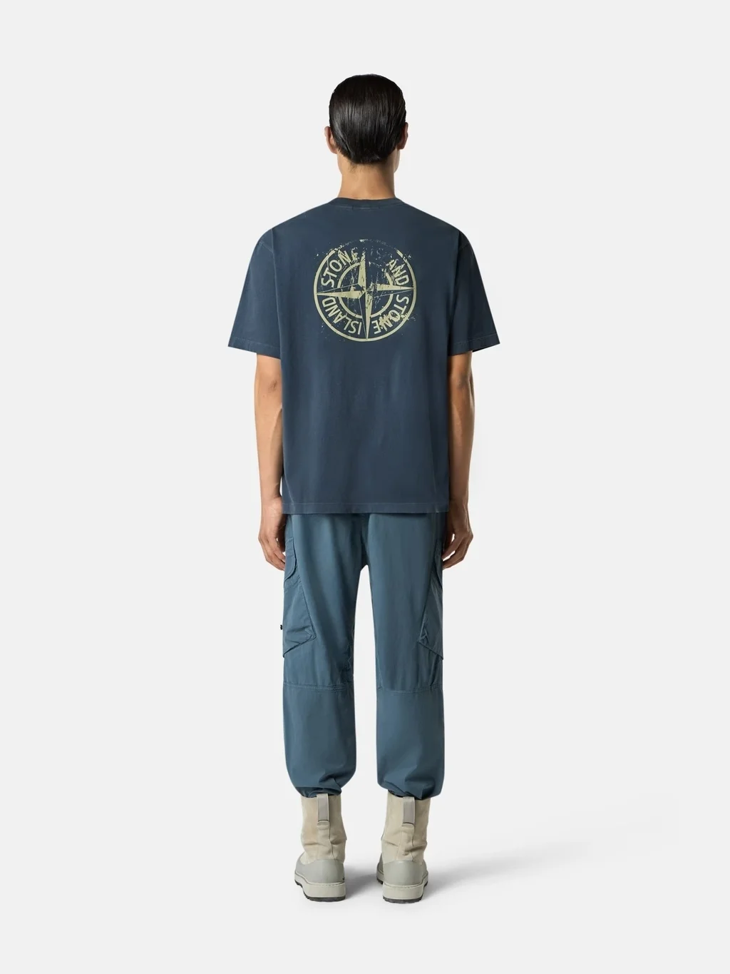 Мужская футболка Stone Island Regular-fit With ‘mud’ Print, серо-синий — фото 4