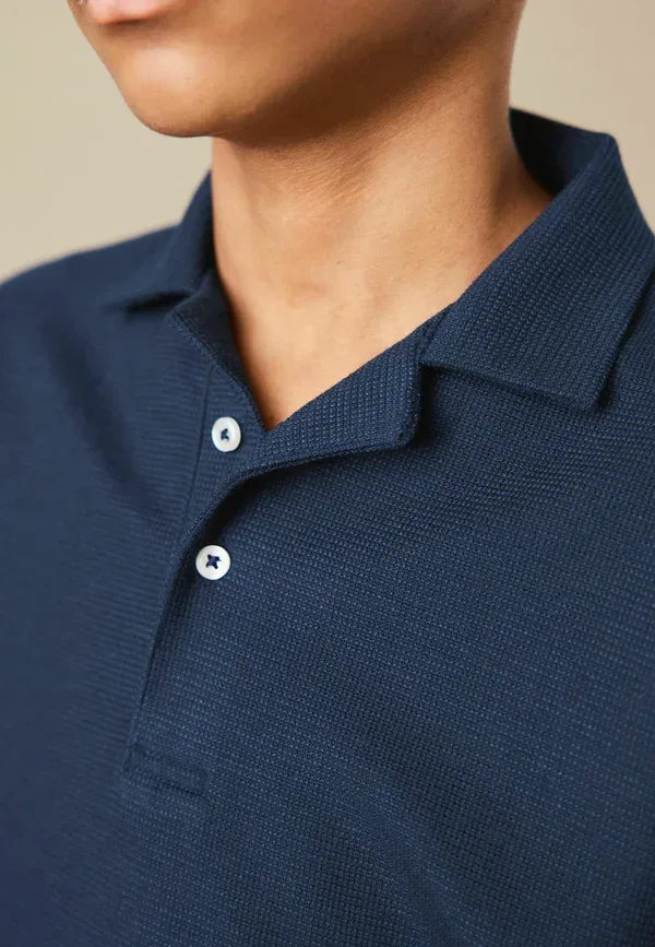 Комплект: поло и шорты, свободный крой, Regular fit - short sleeve textured polo shirt and shorts set - shorts, Next, темно-синий — фото 3