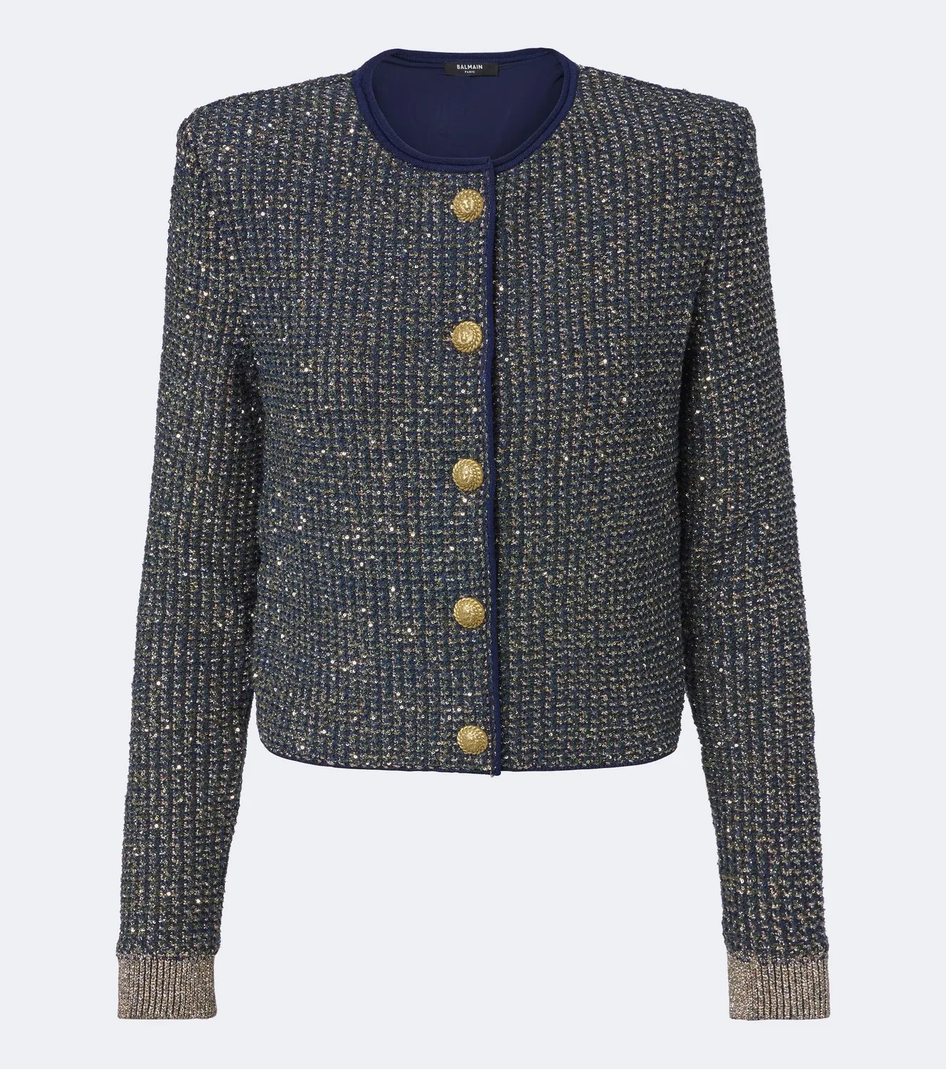 Жакет из твида с пайетками Balmain, черный