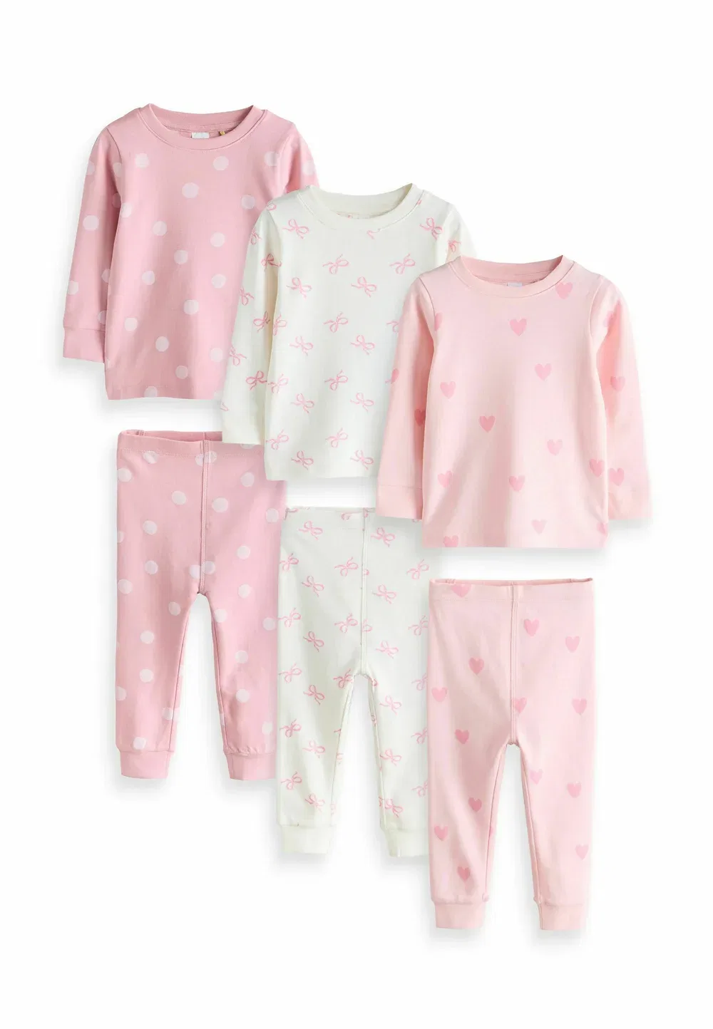 Комплект из 3 пижам с принтом в виде бантиков и сердечек Next, Pink White — фото 4