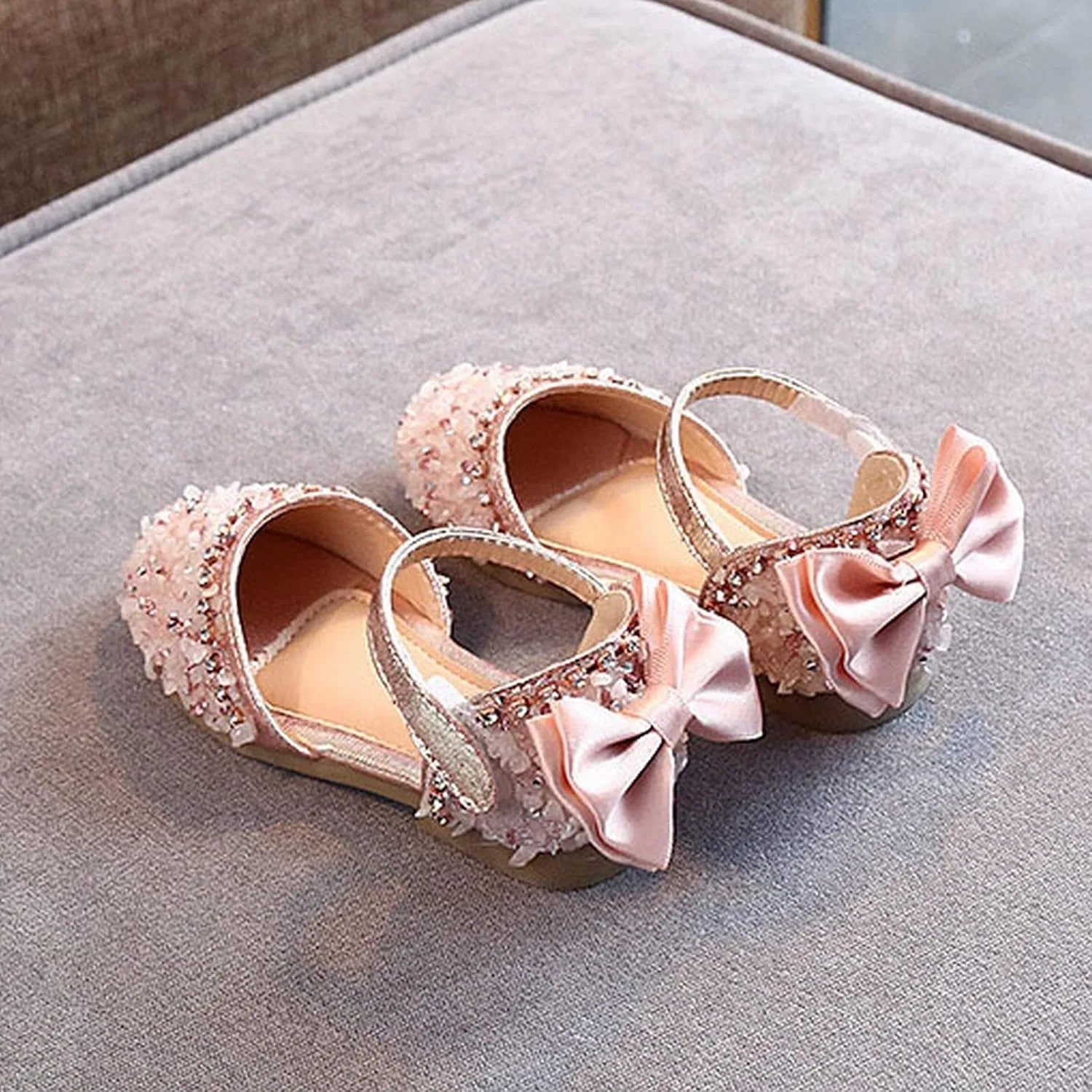 Детские туфли Мэри Джейн для девочек с бантом и блестками, Pink — фото 3