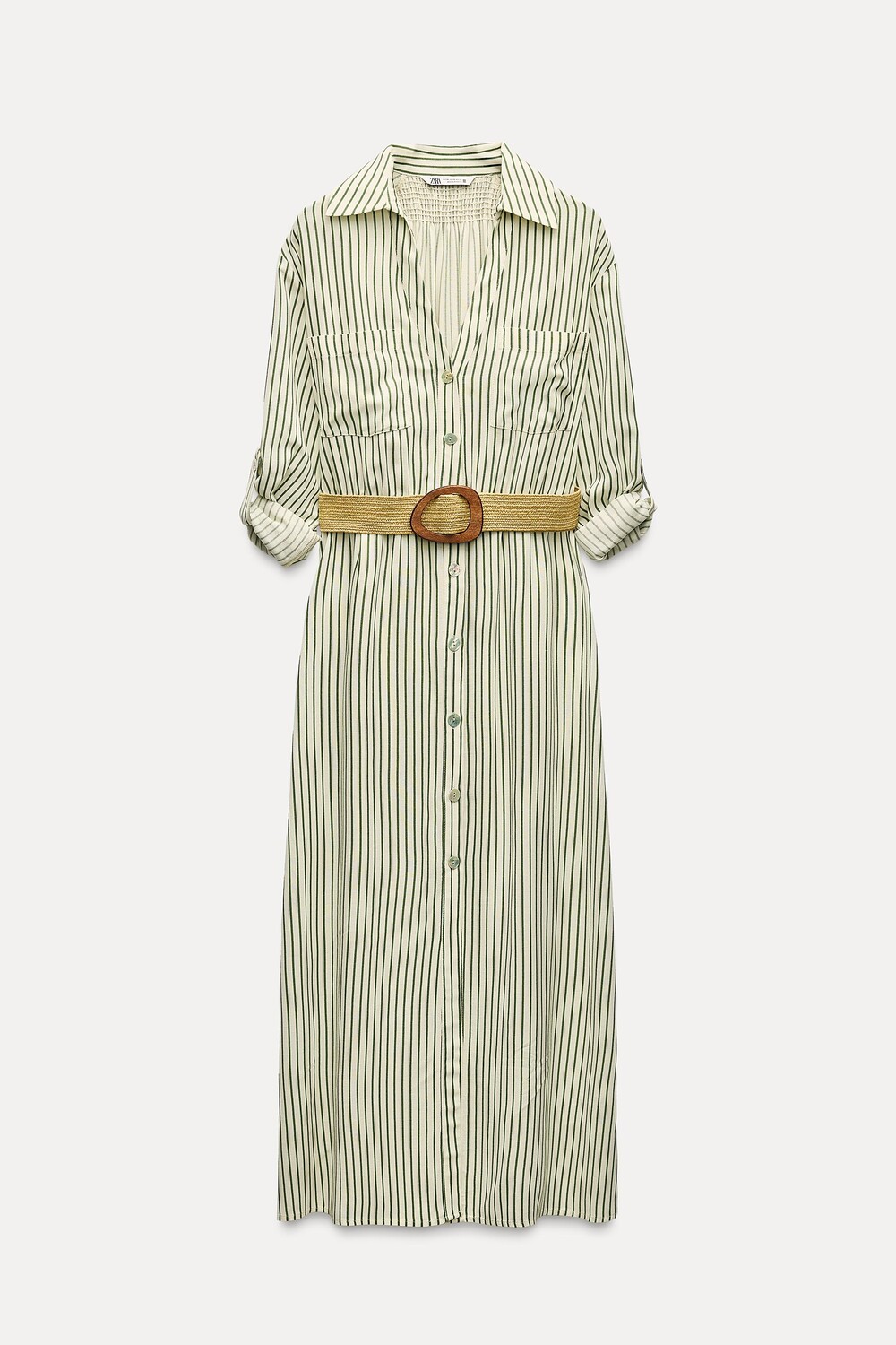 

Платье Zara Belted Striped Shirt, кремовый/хаки