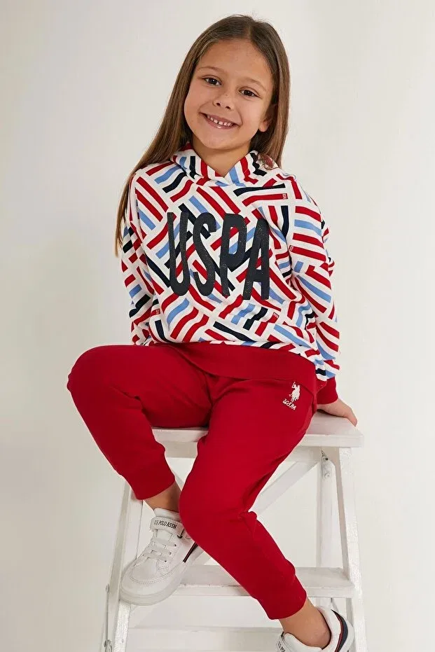 Детский спортивный костюм для девочек с принтом U.S. Polo Assn., Cream Red — фото 2