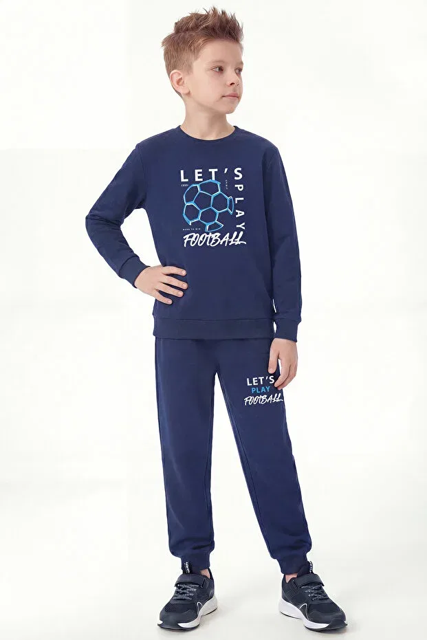 Детский спортивный комплект для мальчиков с принтом Ya Ko Kids, Gray-Black-Navy Blue — фото 4