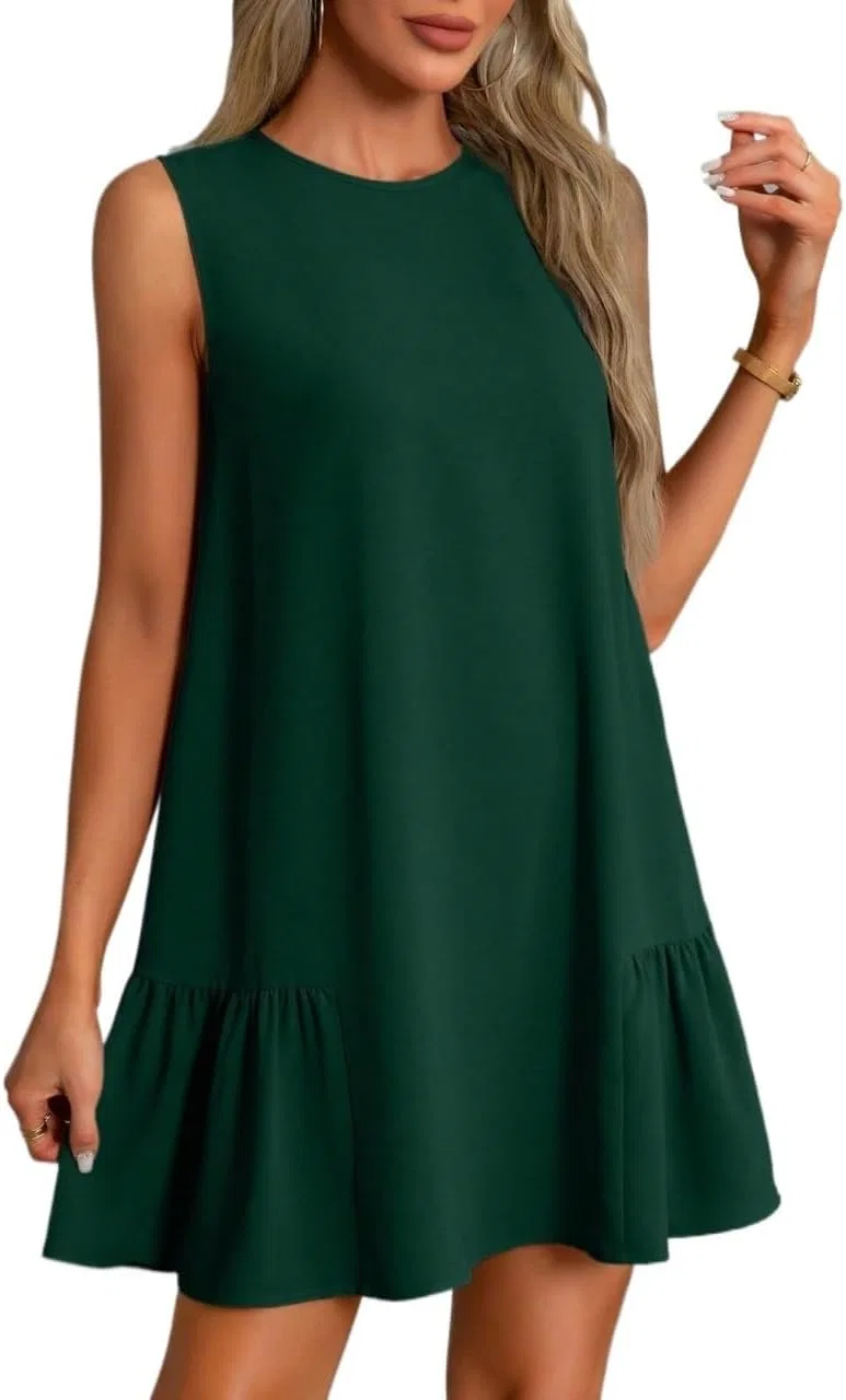 Женское повседневное мини-платье с рюшами, Dark Green