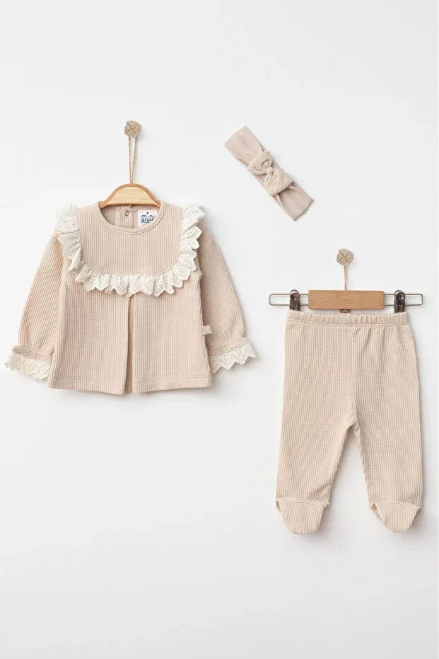 Детский комплект для новорожденных девочек хлопковый Scalloped Bandana Mini Ropa, Beige