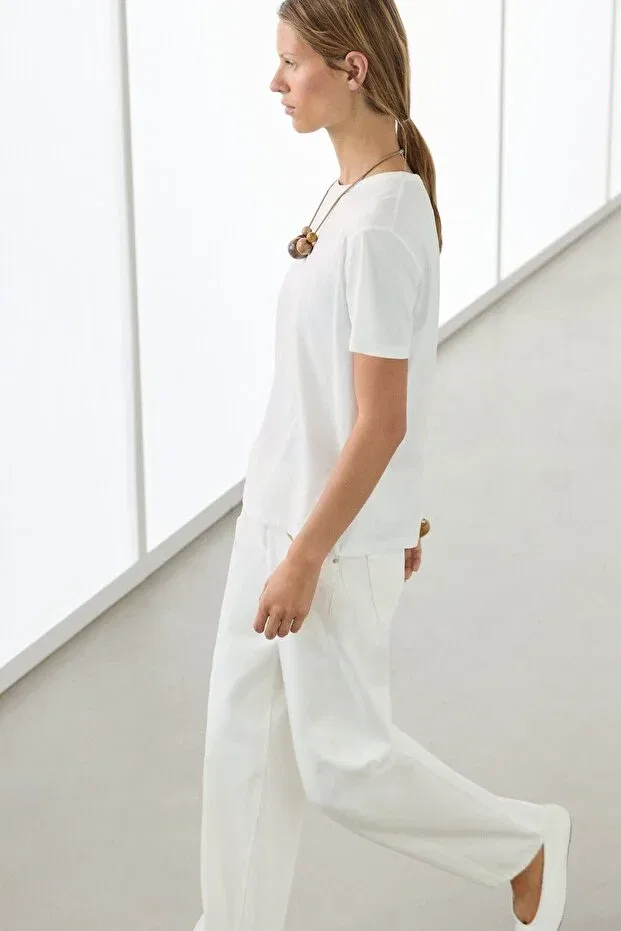 Женская футболка хлопковая Massimo Dutti, Broken White — фото 3