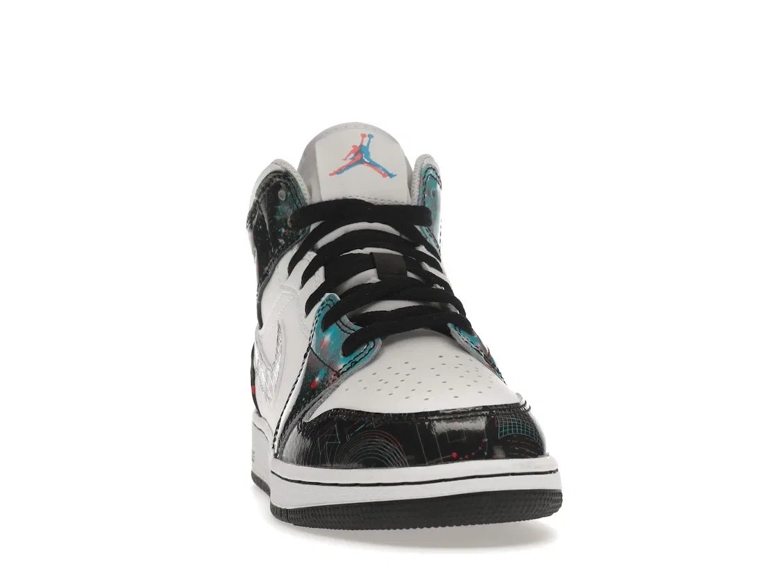 Детские кроссовки Lifestyle с принтом Jordan 1 Mid SE Take Flight Jordan, White/Bright Crimson-Blue Hero — фото 2