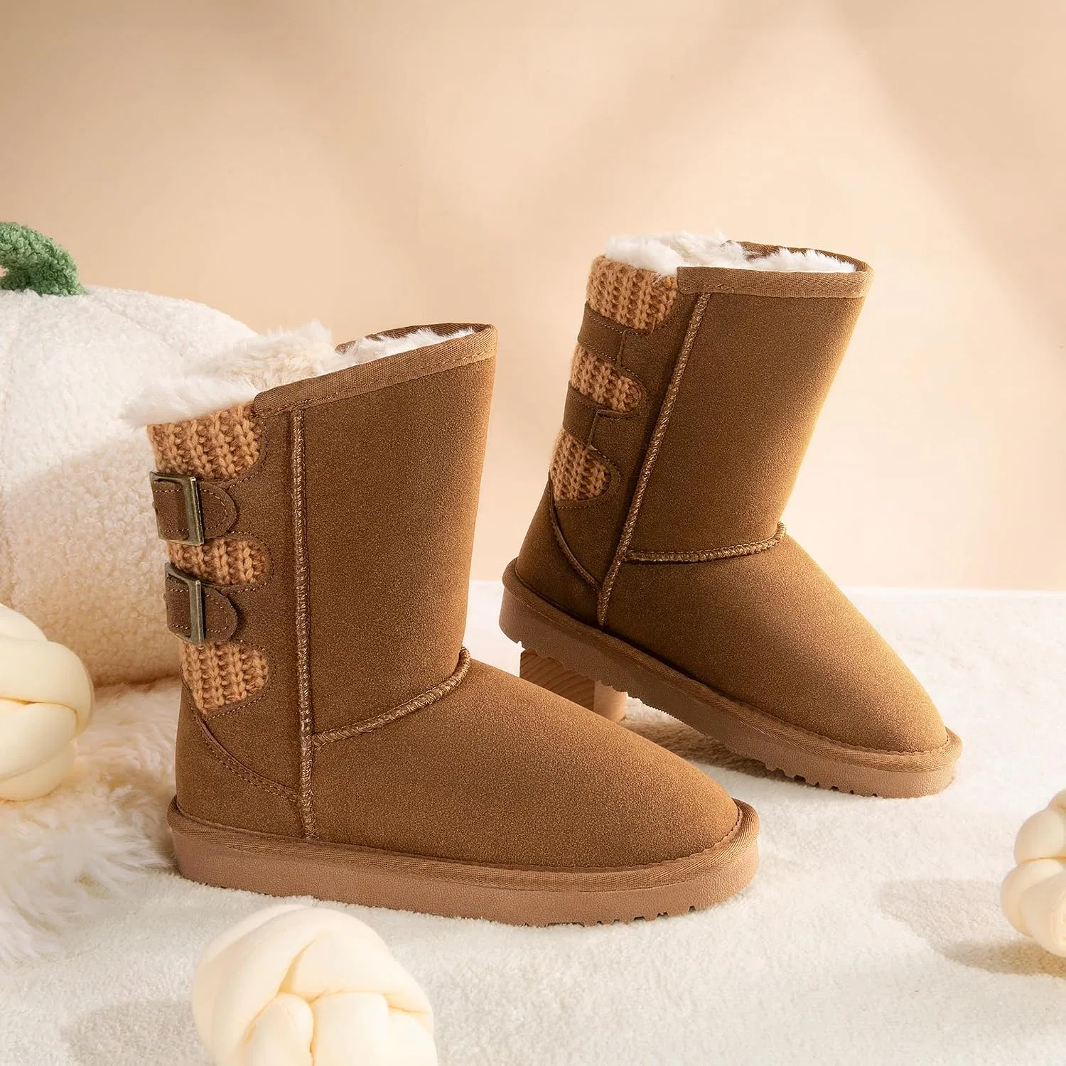 Детские зимние сапоги для девочек с меховой подкладкой DREAM PAIRS, Light Brown — фото 4
