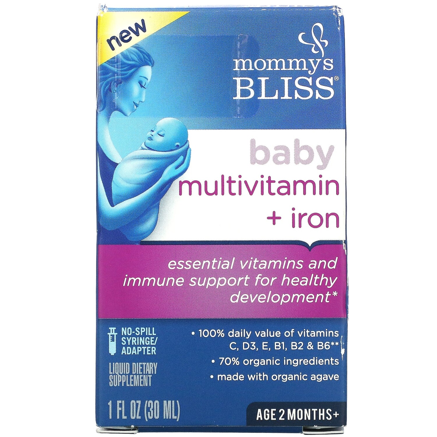 

Детские Поливитамины + Железо Mommy's Bliss от 2 месяцев, виноград, 30 мл