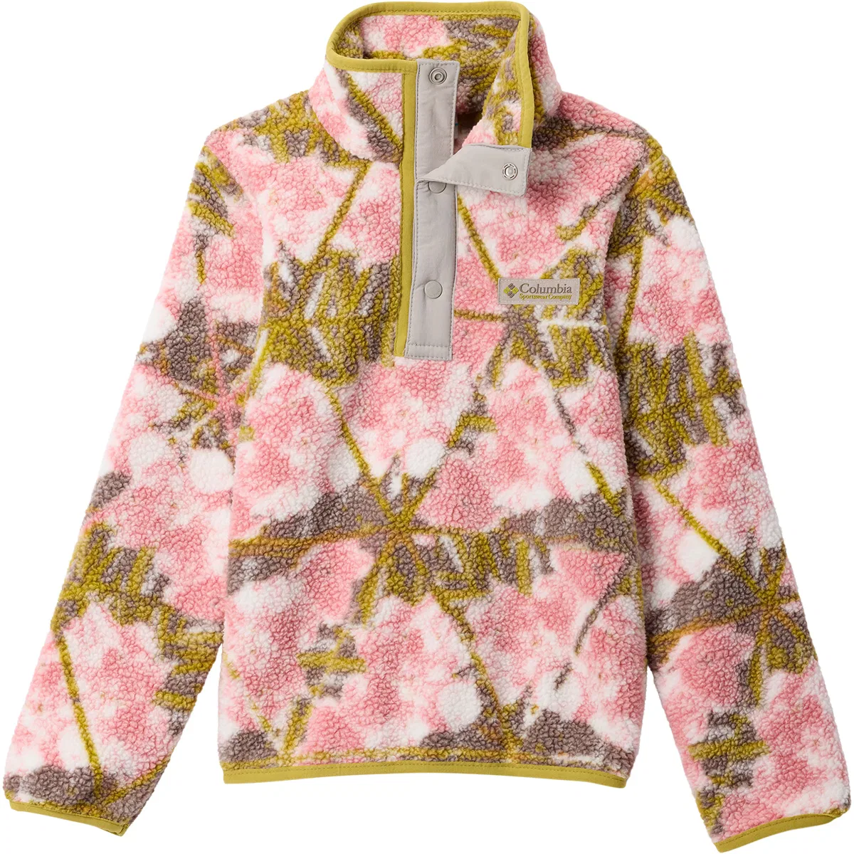 Детское флисовое пальто с принтом Helvetia II Printed 1/2-Snap Fleece Columbia, Pink Agate Florascope/Flint Grey