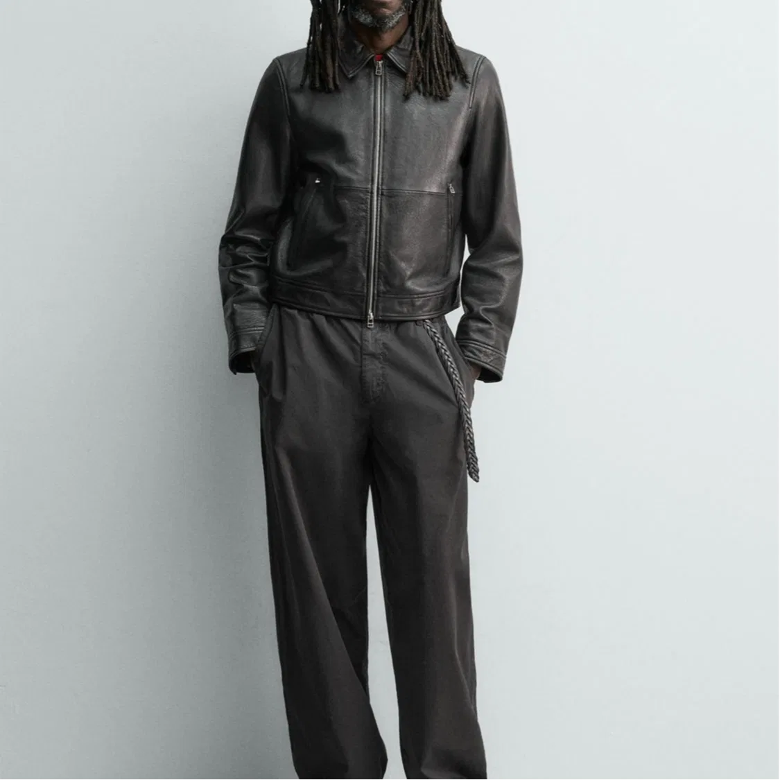 Мужская кожаная куртка Aaron Levine, ZARA, Black — фото 4