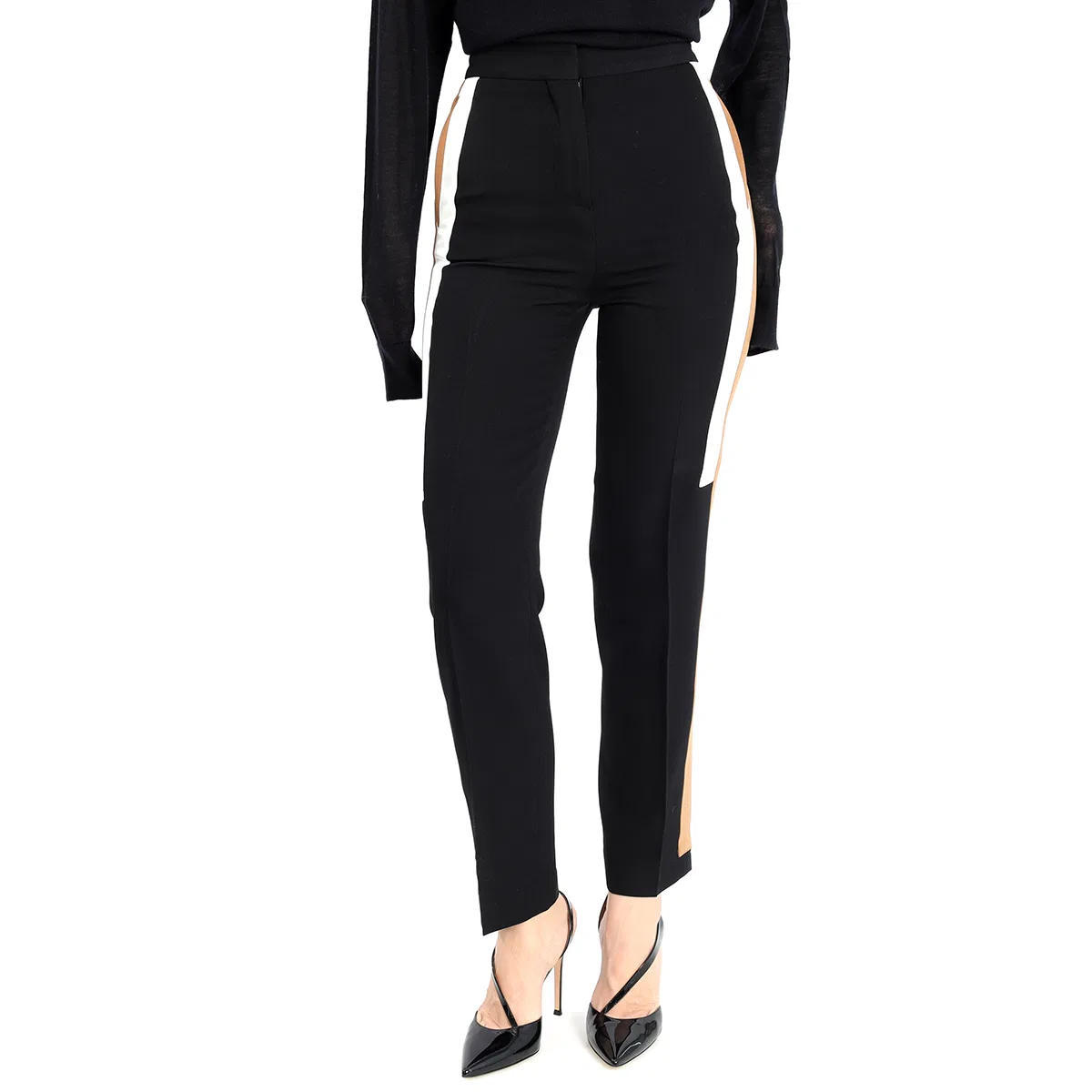 Брюки женские шерстяные с отделкой полосками Ladies Stripe Detail Wool Tailored Trousers Burberry, Black