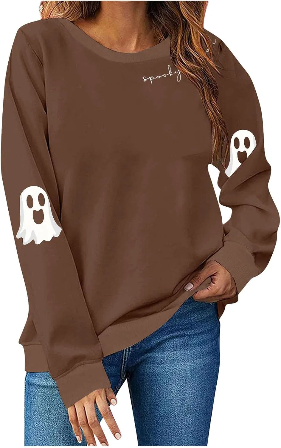 Женский свитшот с принтом Spooky Season, коричневый