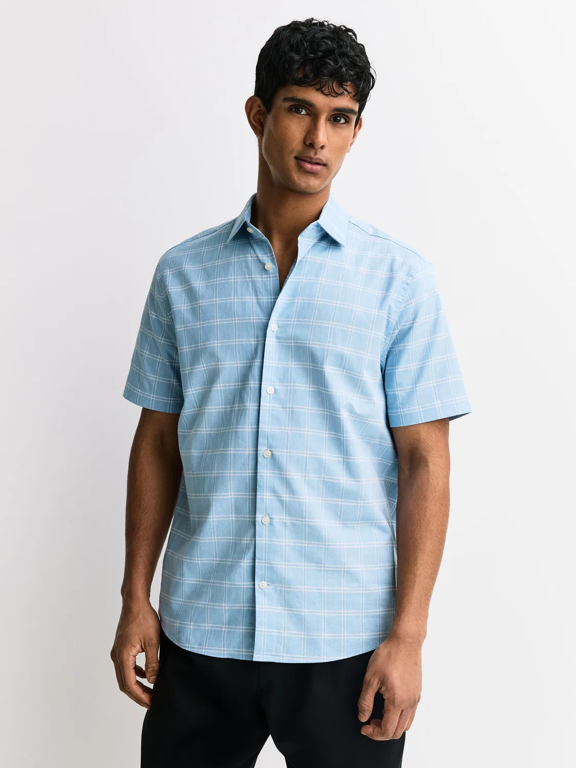 Рубашка с клеткой, Regular Fit, Light Blue Windowpane Next, голубой