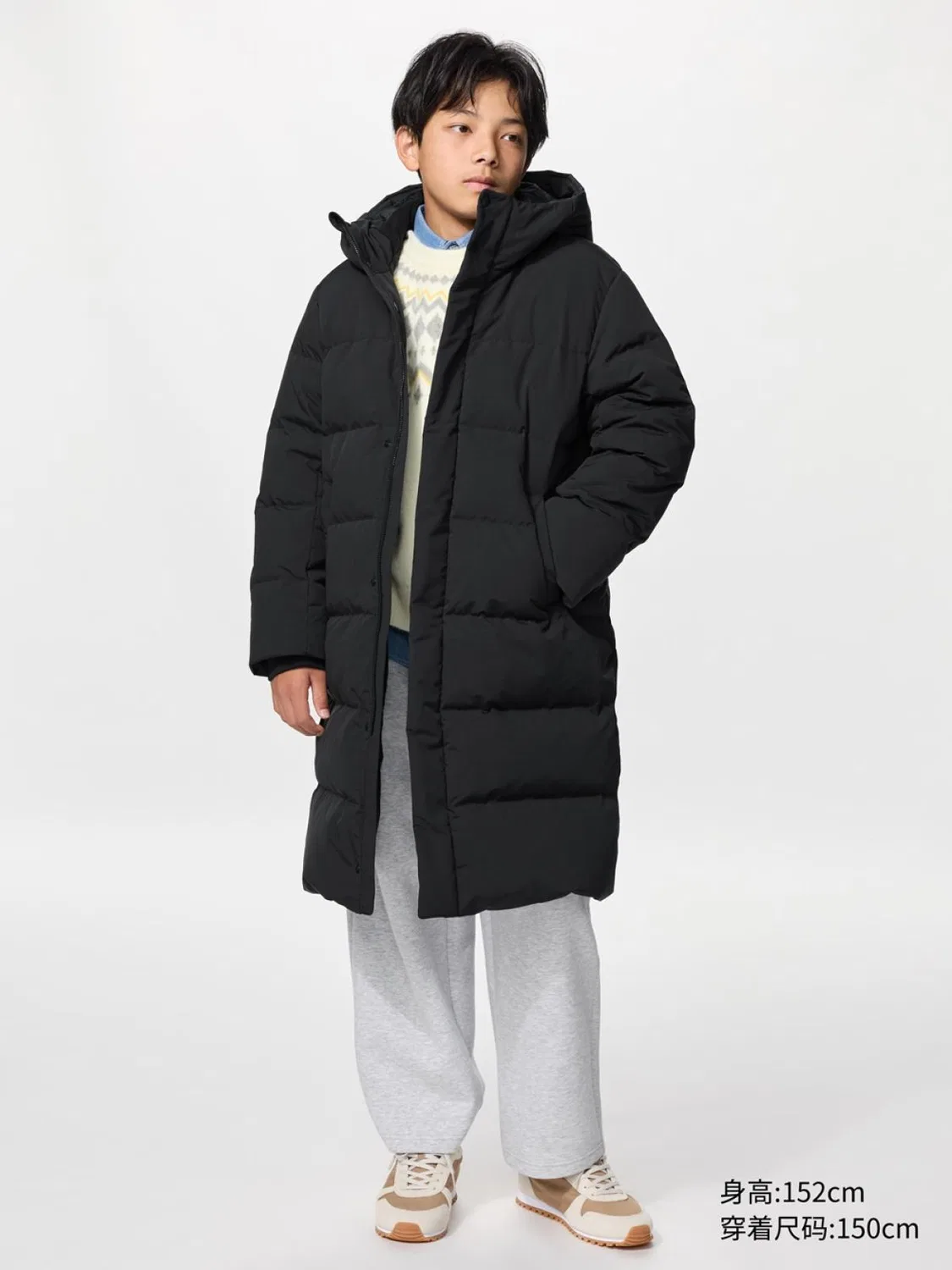 Детское утепленное пальто-пуховик Uniqlo, черный
