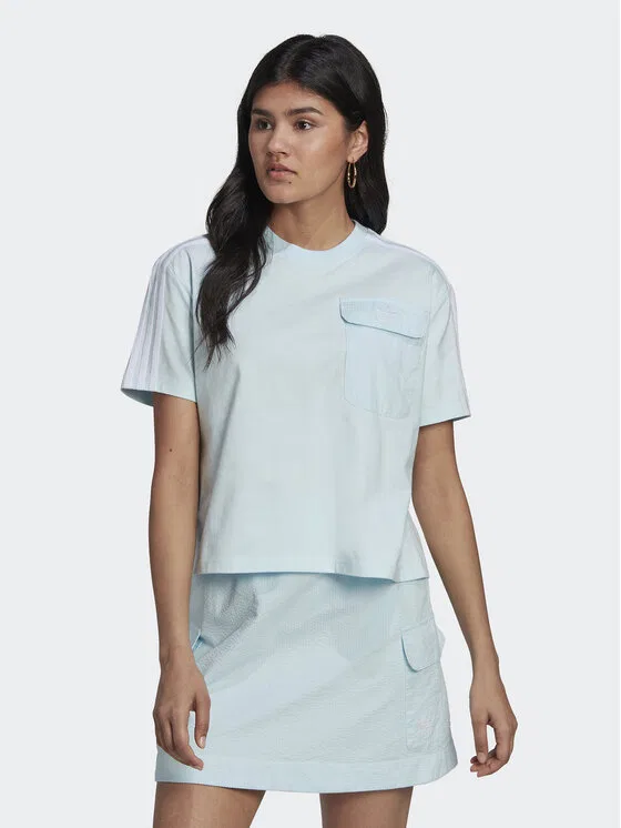 Футболка loose fit Adicolor Classics Poplin Back Loose Tee Adidas, светло-голубой — фото 2