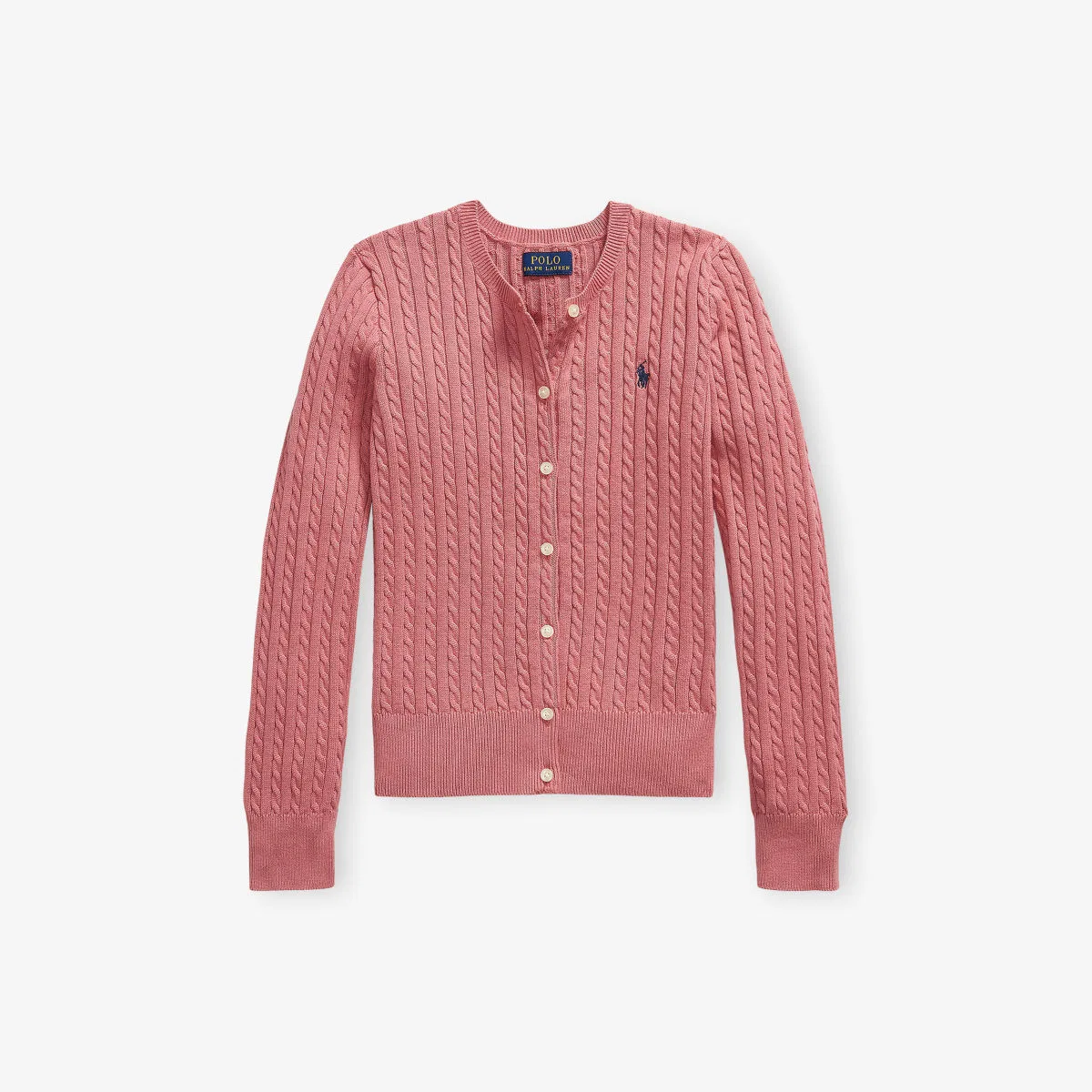 Детский кардиган-поло из хлопка крупной вязки с рисунком «пони» Polo Ralph Lauren, розовый