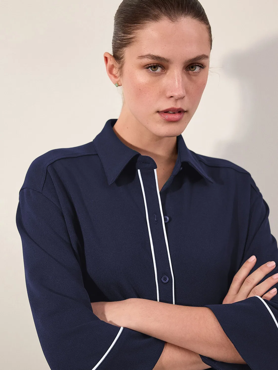 Поло с длинным рукавом и отделкой контрастным цветом, модель Tipped Long Sleeve, бренд Next, темно-синий