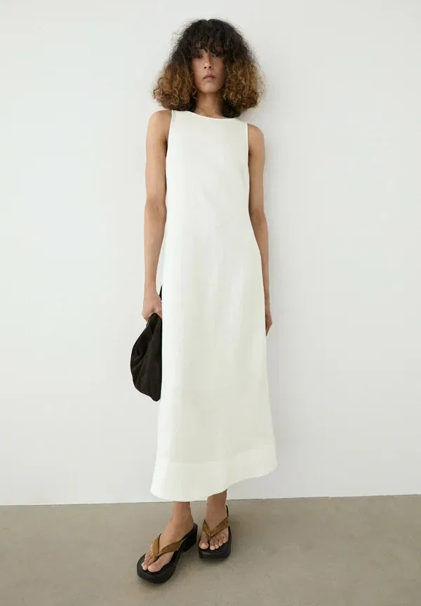 Платье длинное из льна Halter Dress Massimo Dutti, белый