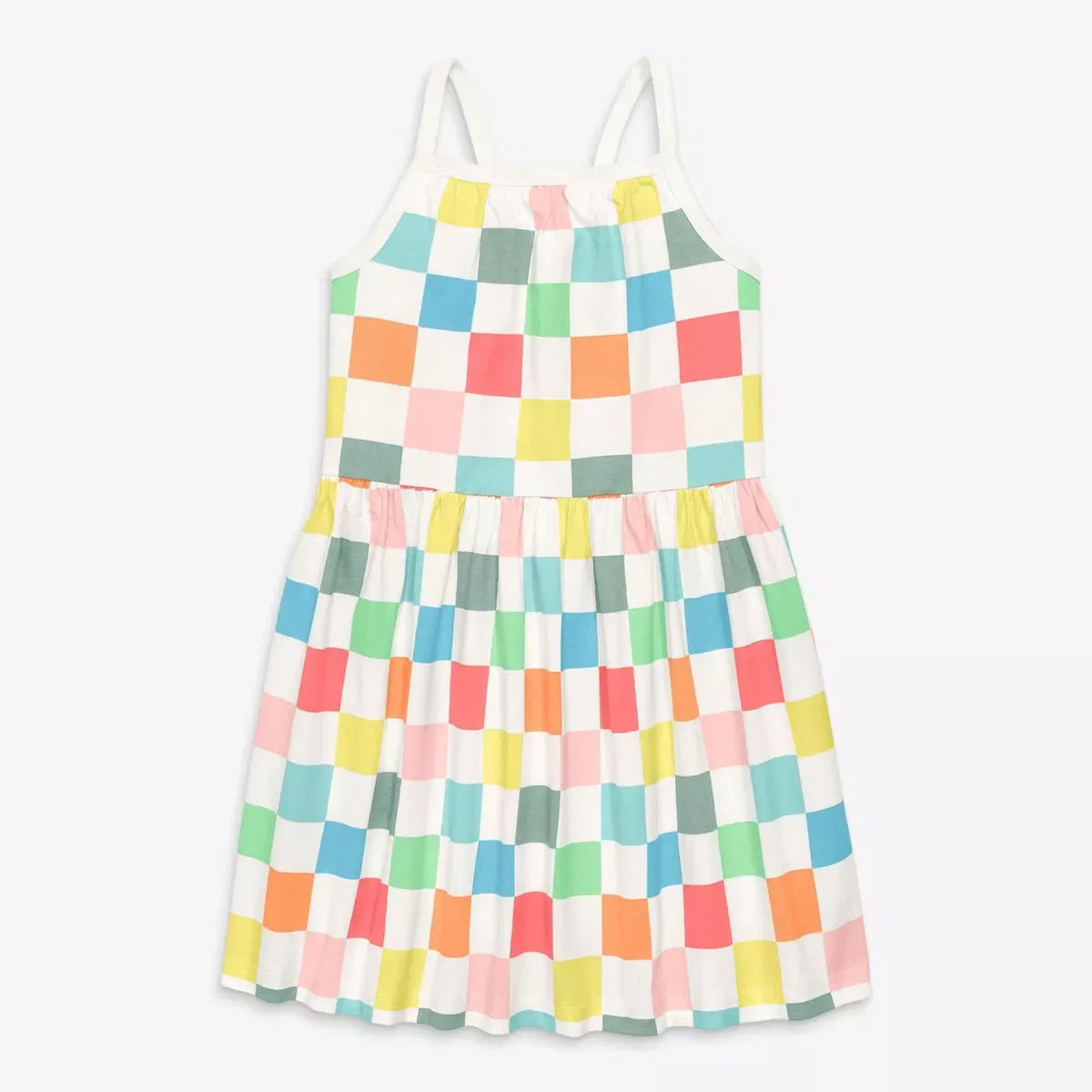 Детское платье для девочек с принтом Picnic Dress Primary, Ivory Rainbow Check