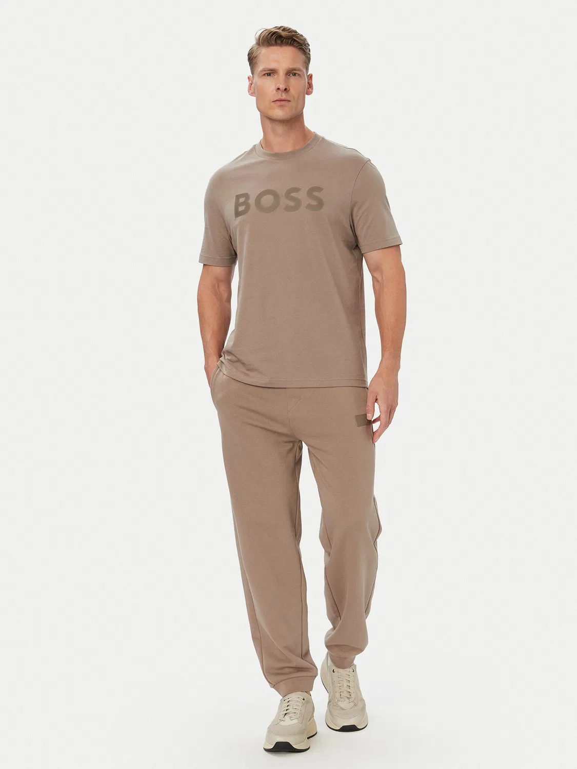 Мужская футболка стандартного кроя Structure Logo Boss, бежевый — фото 2