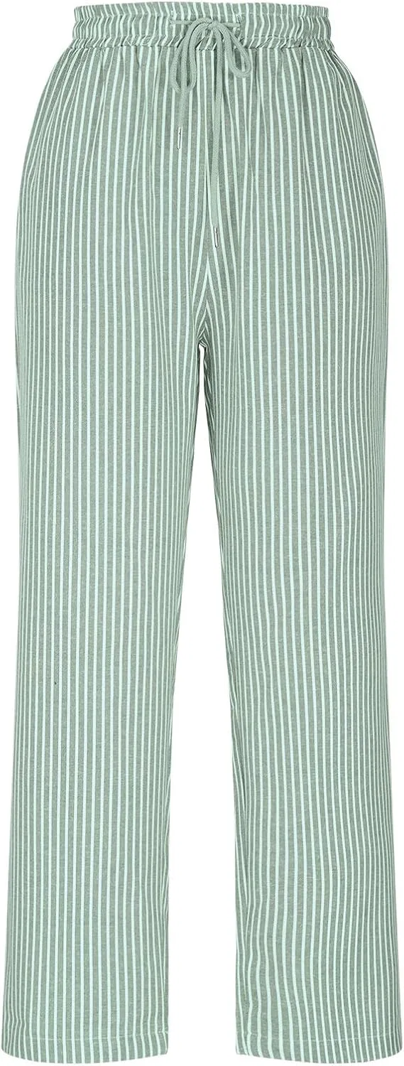 Женские пляжные брюки с высокой талией Cotton Linen, Green — фото 3