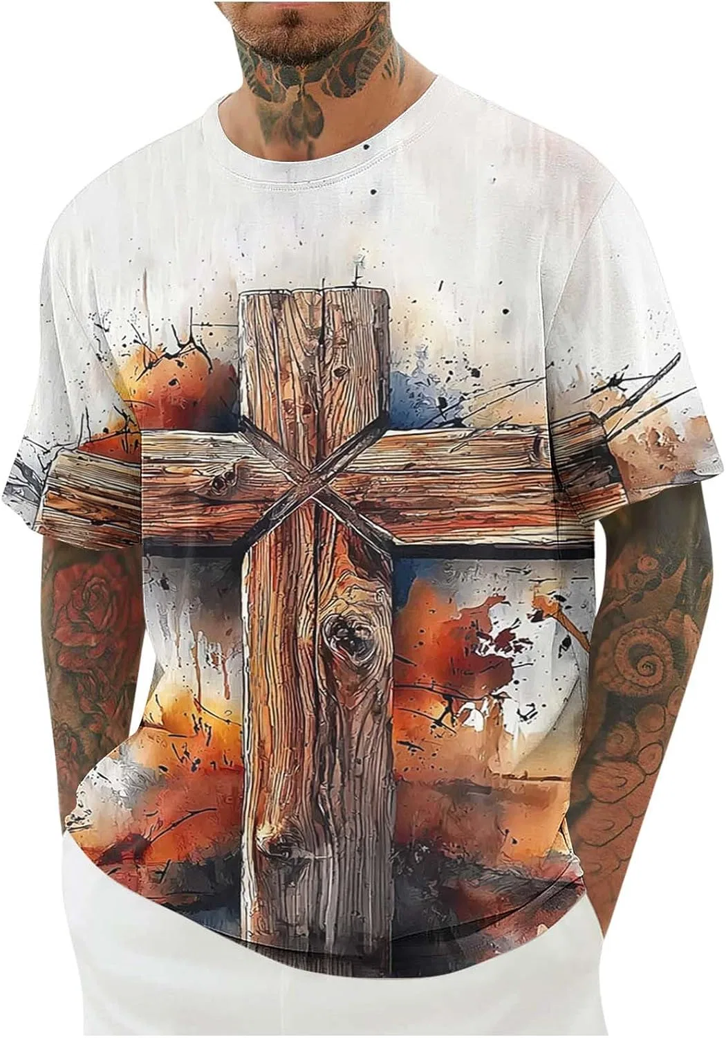 Мужская футболка с принтом креста Easter Short Sleeve Tshirts, Brown3