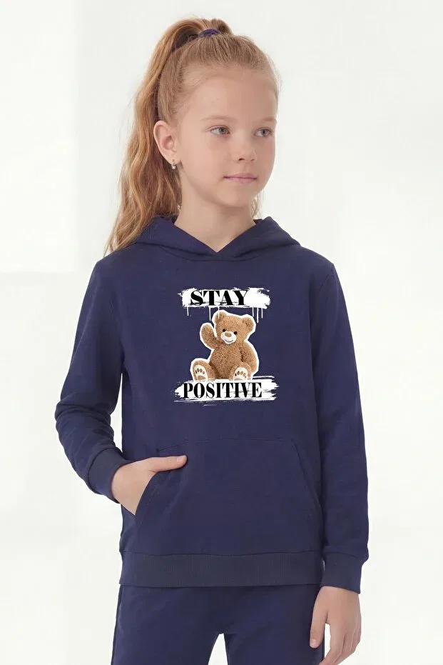 Детское худи с принтом Kangaroo pocket hooded print detailed girls' kangaroo top Panios Kids, Navy Blue — фото 4