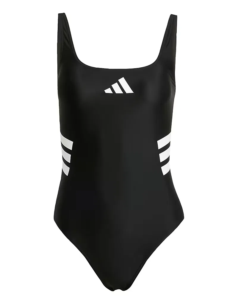 Купальник Adidas performance с тремя полосками и U-образной спинкой, черно-белый