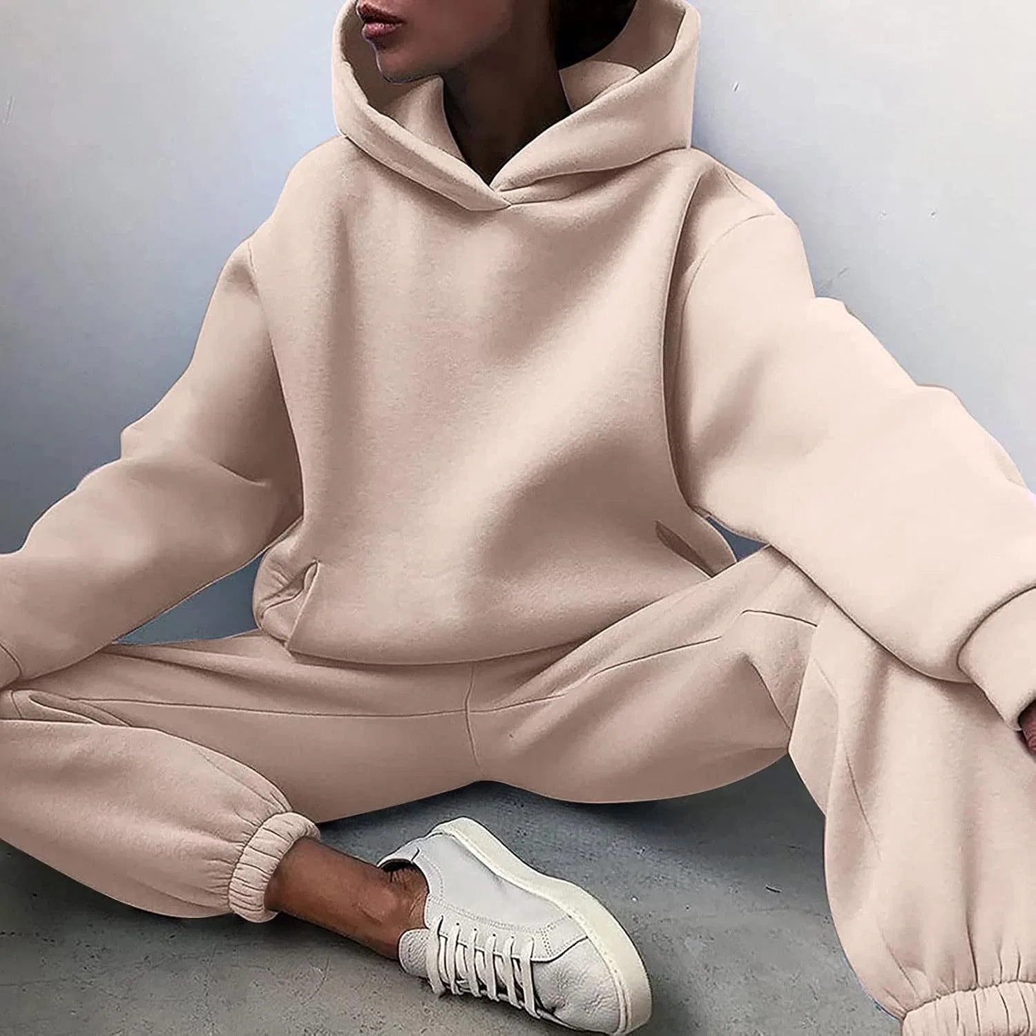 Женский спортивный комплект из свитшота и брюк, Oversized, с карманом, #F01-c — фото 4