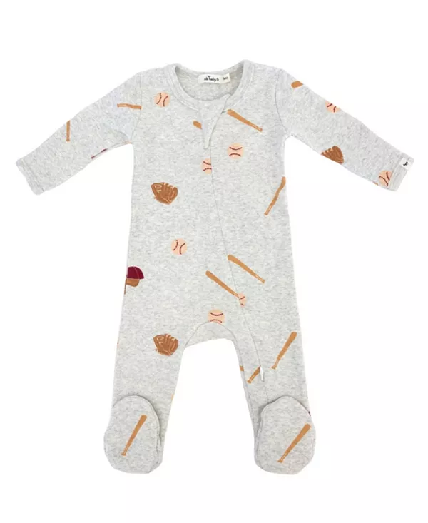 

Детский комбинезон унисекс с бейсбольным принтом и застежкой-молнией. Oh Baby!, серый