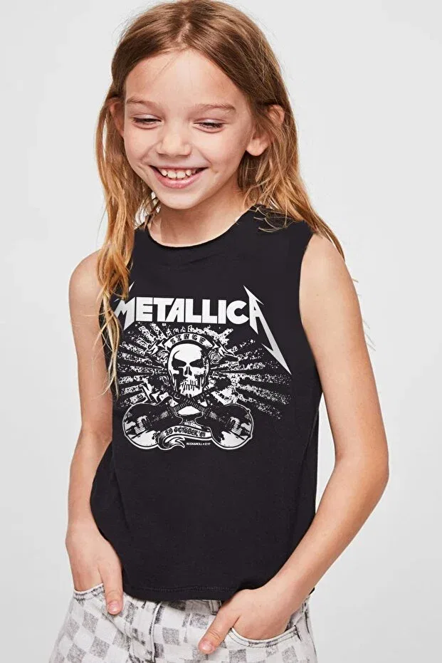 Детская футболка для мальчиков с принтом Metallica Skull Black Cutaway Sleeve Rockandroll, Black
