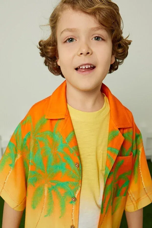 Детская рубашка для мальчиков с принтом Basics Koton, Orange Patterned — фото 3