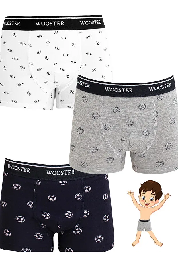 Детские боксеры для мальчиков с принтом Wooster, Gray-Blue-White