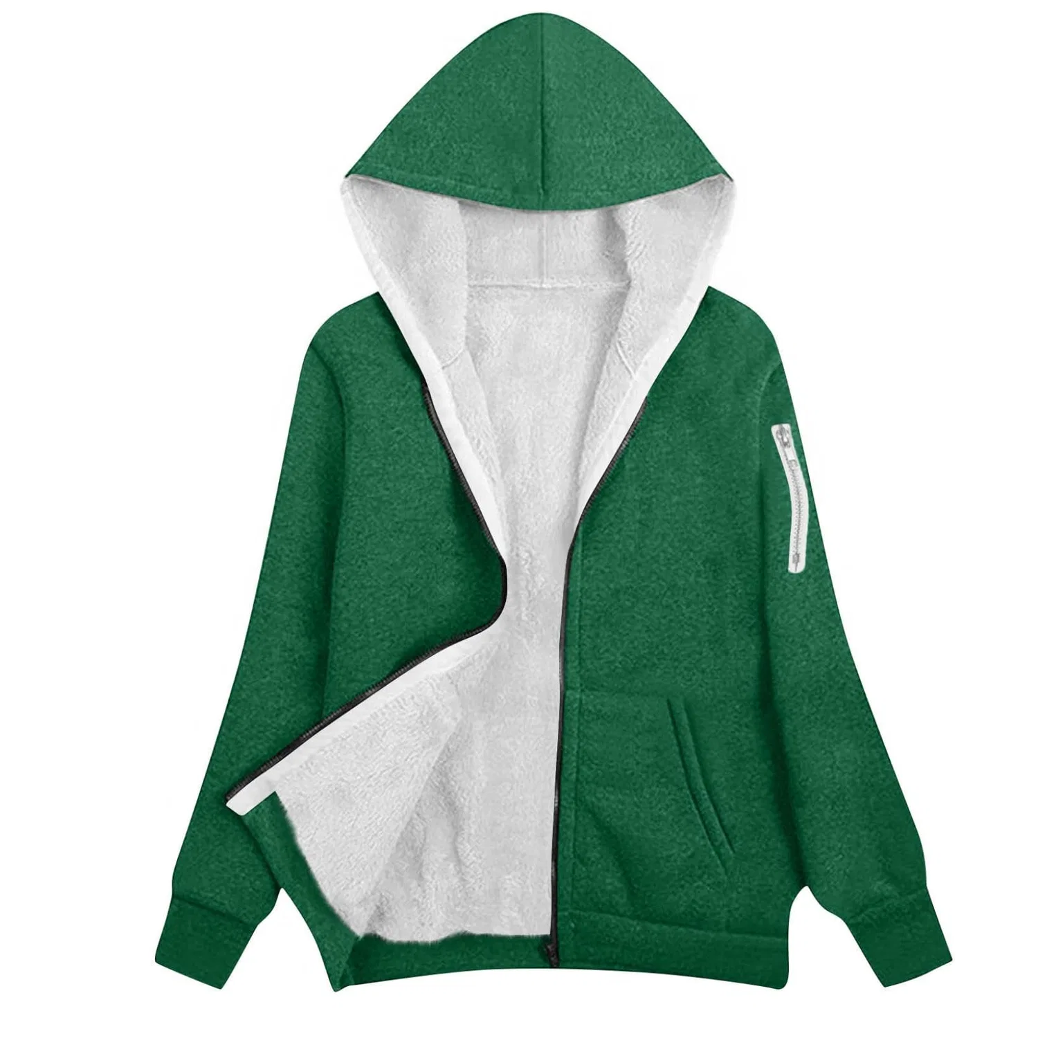 Женское зимнее пальто с флисовой подкладкой и молнией, оверсайз, Sherpa Lined, 01 verde — фото 4