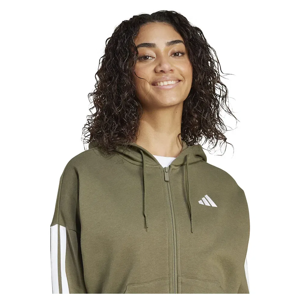 Худи на молнии Adidas Essentials 3 Stripes Fleece, зеленый — фото 4