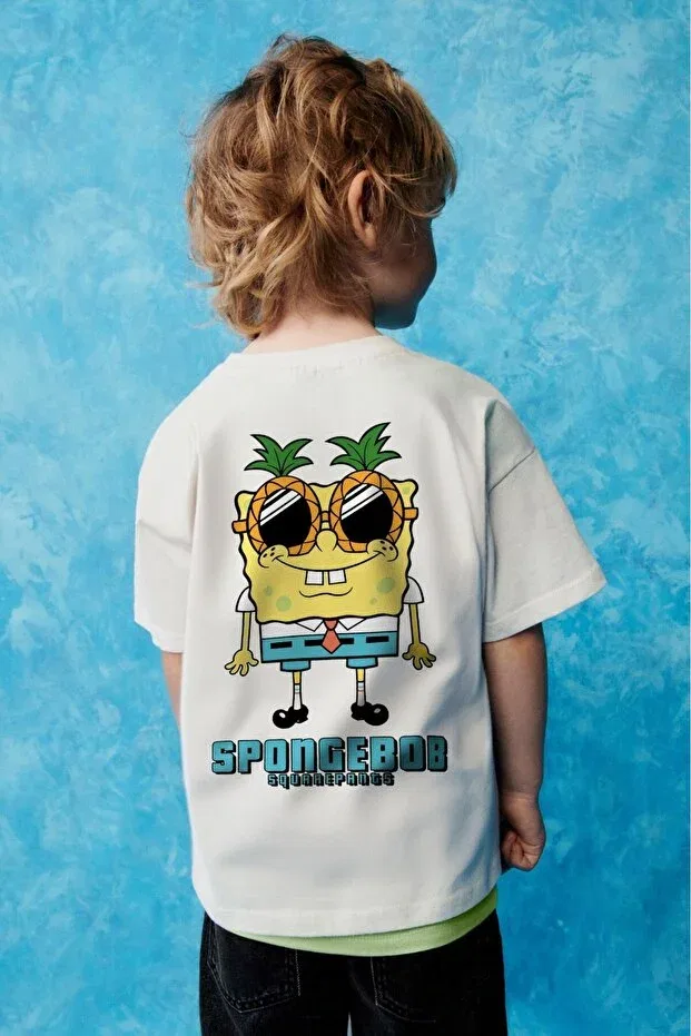 Детская футболка для мальчиков с принтом Spongebob printed The Champ Clothing, White